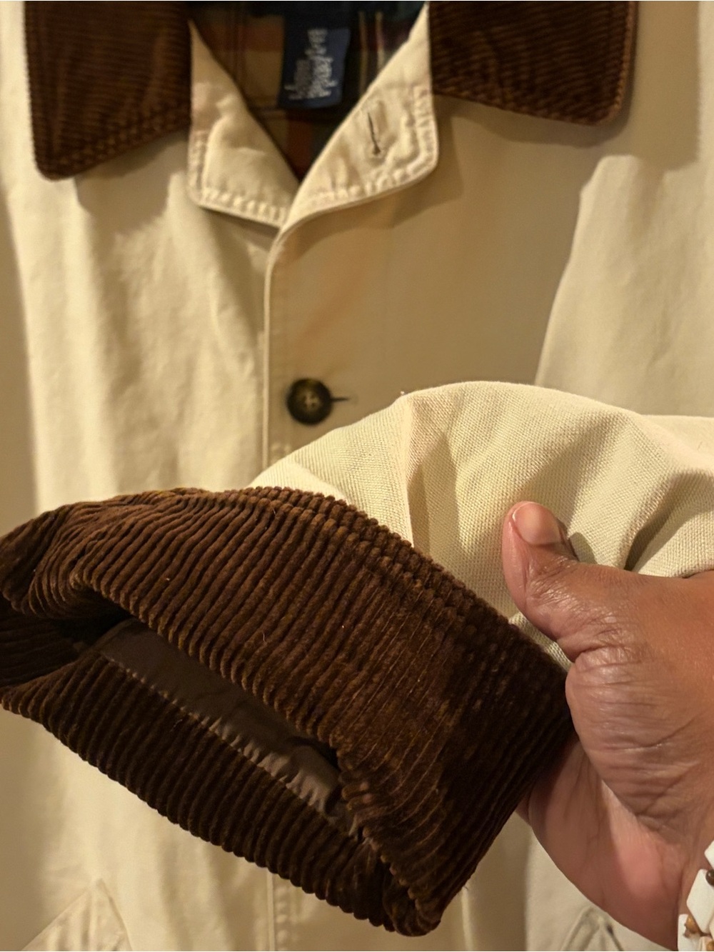 VTG Lands End Chore Jacket Mens XL Tall Tan Cotton Canvas Plaid Lined Gorpcore - Picture 4 of 15
